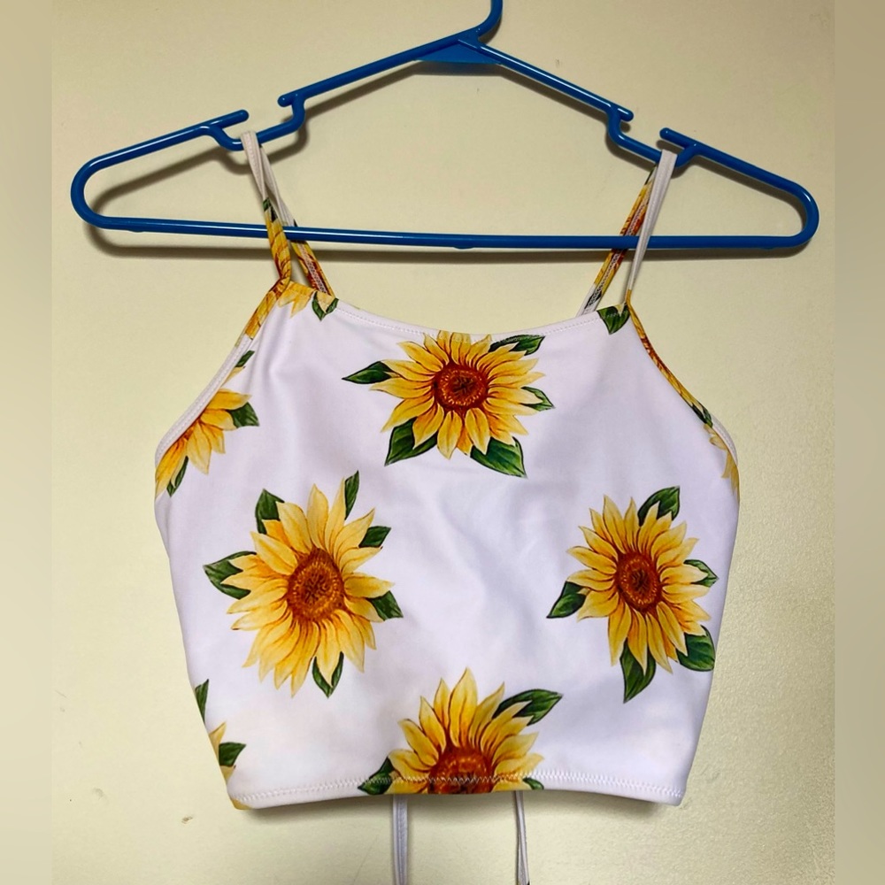Zaful White Sunflower Swim Top size 6